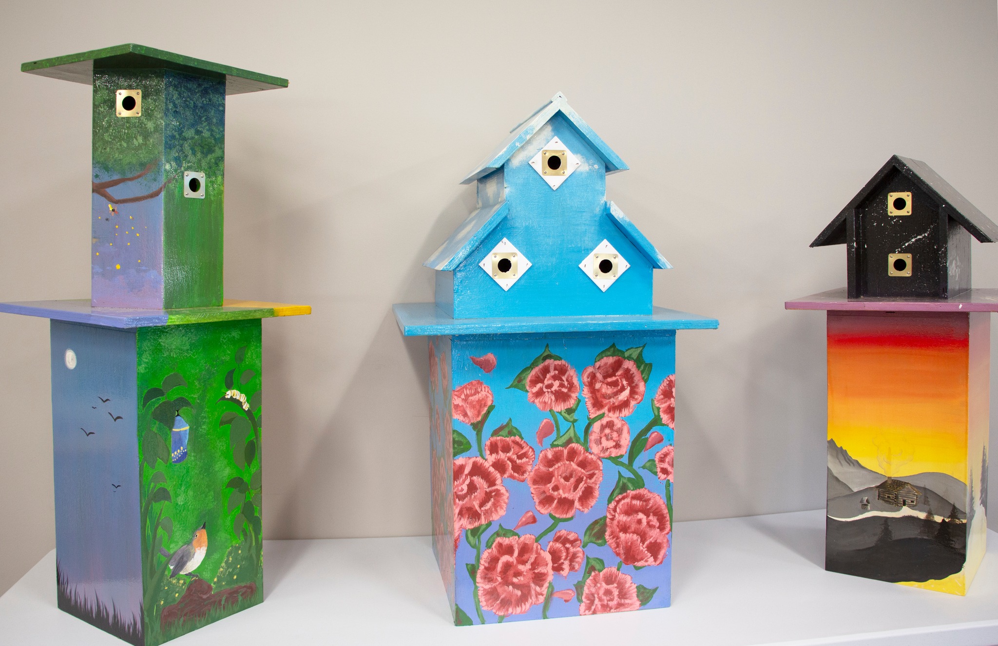 Lake Park Art Students Birdhouses at the Roselle Park District Showcase